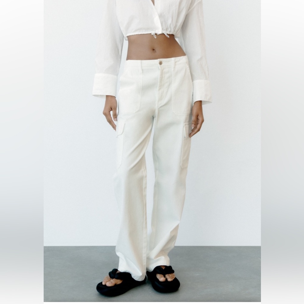 Zara | Neutral white cargo pants wide leg slouchy size 4 - Picture 1 of 10